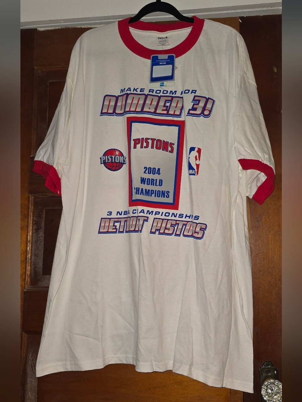 Anvil White and Red Detroit Pistons 2004 Championship Tee